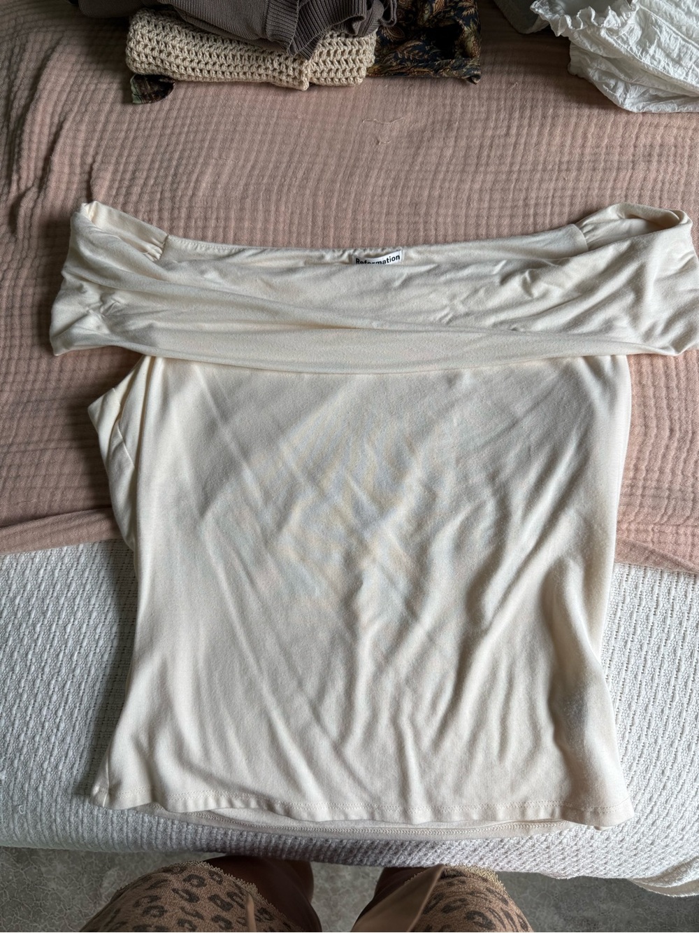 Reformation Off-Shoulder Cream Women's Top